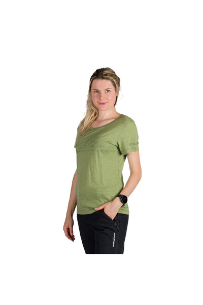 NORTHFINDER Tricou damă din merinos JENIFER verde pentru exterior