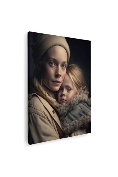 Tablou Canvas portret mama cu copil in nuante maro, crem, negru, cod 1074