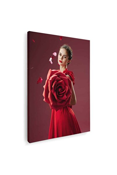 Tablou Canvas Tablou femeie in rochie rosie trandafir rosu, cod 4323