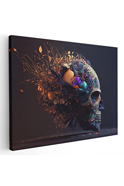 Tablou Canvas Tablou fantezie craniu cu ornament decorativ, albastru, galben, cod 1668