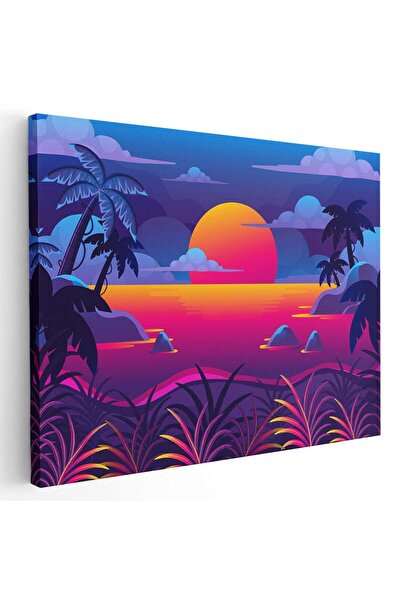 Tablou Canvas Tablou peisaj marin si palmieri la apus, cod 5445