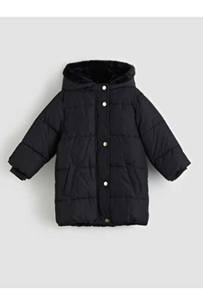 LC Waikiki Palton negru pentru fete cu glugă W59607Z129