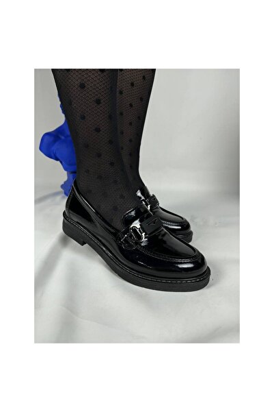 Zerenyus Flex Black Patent Leather Buckle Daily Orthopedic Women's Ballerinas