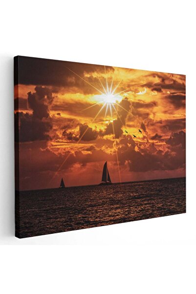 Tablou Canvas Tablou peisaj marin cu barca la apus, cod 4373