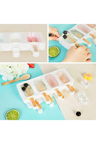 LUXER Formă de înghețată din silicon fără BPA, cu 4 cavități, 50 de bețișoare...