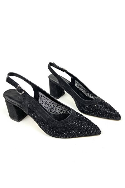 Gloriys Ayakkabı & Çanta Transparent Stone 6 cm Thick Heel Shoes 01601