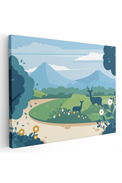 Tablou Canvas Tablou peisaj montan cu cerb si pui caprioara, cod 5465