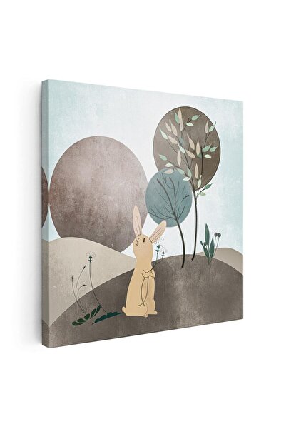 Tablou Canvas Tablou Boho minimalism peisaj iepure si copaci, maro, crem, cod 1269