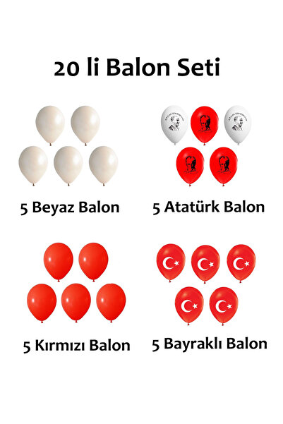 SaygılıOfis Balon Süsleme Atatürk Türk Bayrağı Kırmızı Beyaz 29 Ekim 10 Kasım...