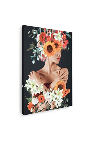 Tablou Canvas Tablou femeie cu flori pe cap, multicolor, cod 1349