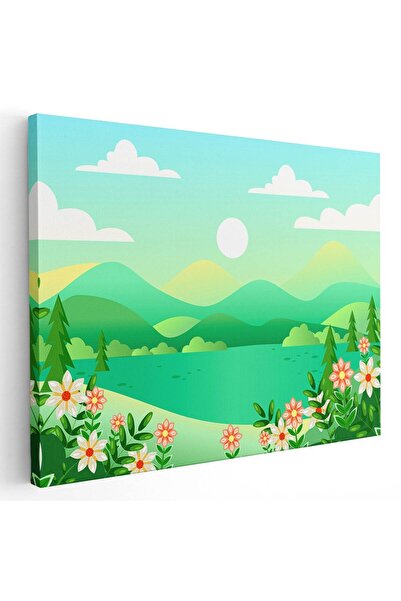 Tablou Canvas Tablou peisaj de primvara cu flori si lac, cod 5471