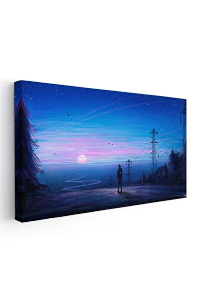 Tablou Canvas Tablou peisaj calator privind rasaritul, cod 5485