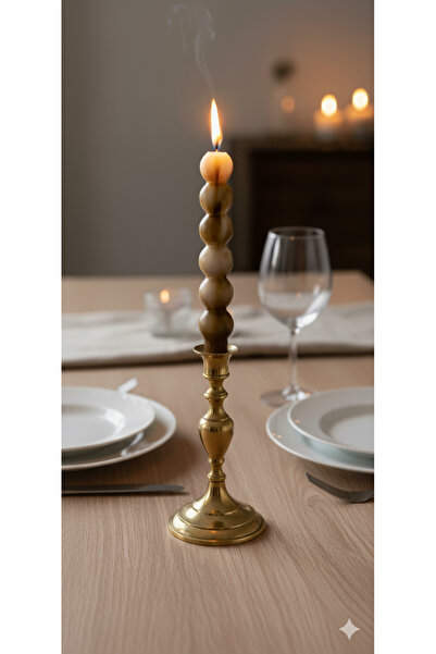 Gizemli Home Kahverengi Ebru Boyama Top Şamdan Mumu