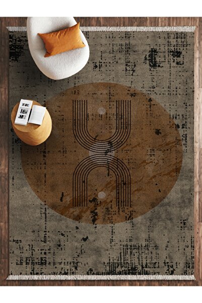 HALIZZON Vintage Eskitme Tarzı Geometrik Yuvarlak Desenli Dijital Baskı Halı ...