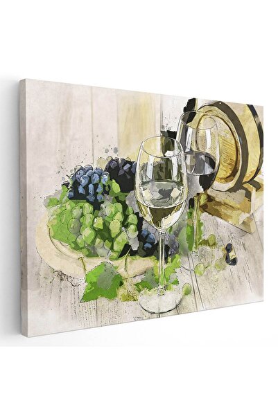 Tablou Canvas Tablou struguri pahare vin butoi, cod 4054