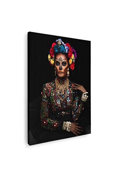 Tablou Canvas Tablou femeie cu machiaj craniu si flori pe cap, cod 4320