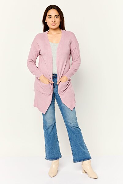 PİNK ROSE Women Split Neck Knitted Cardigan, Dusty Lilac