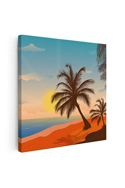 Tablou Canvas Tablou peisaj plaja cu palmieri la apus, cod 5510