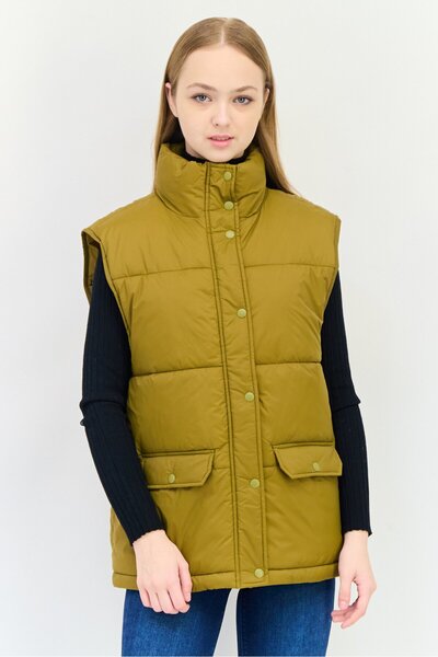 aerie Offline by Woman Quilted Vest Jacket, Khaki