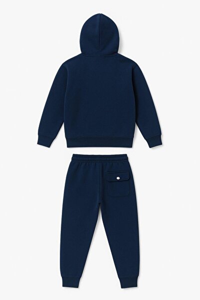 Magu Boy's Cotton Navy Blue Hooded Printed Tracksuit Set