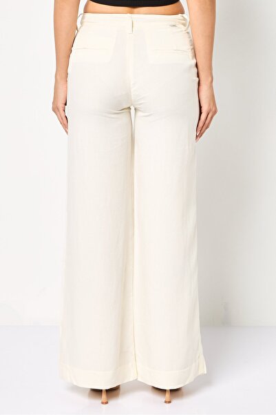 Reiko Women Regular Fit High Rise Solid Wide Leg Pants, Beige