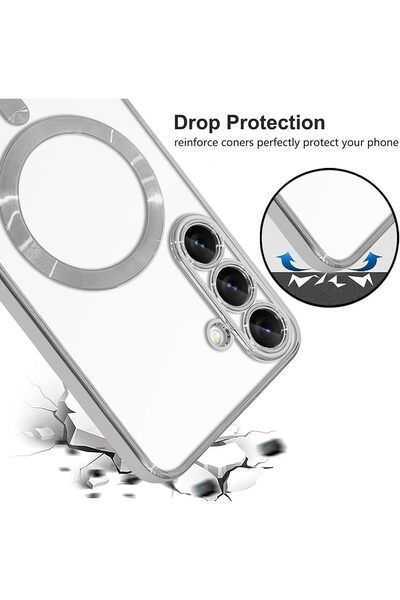 Rivor Galaxy S25 FE Kılıf Kamera Korumalı Magsafe Wireless Şarj Şeffaf Kenarları Renkli Kapak