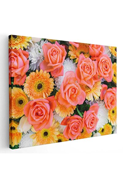 Tablou Canvas Tablou flori trandafiri roz crizanteme, cod 2656