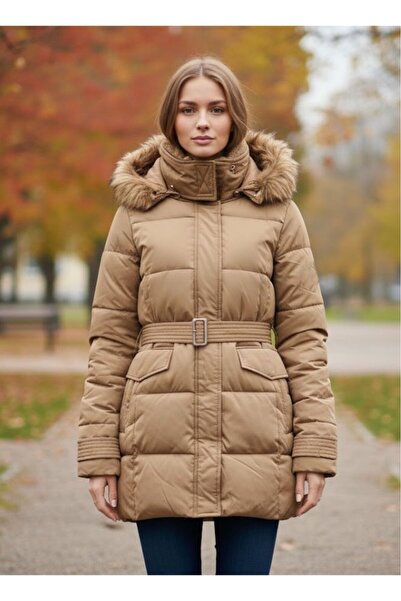 embody Jachetă groasă cu glugă pentru femei de iarnă 207 maro