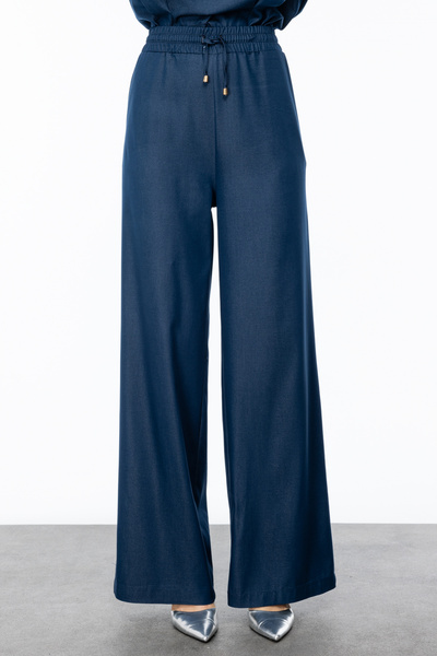 On Fashion Kadın Bol Paça Yüksek Bel Pantolon-İndigo