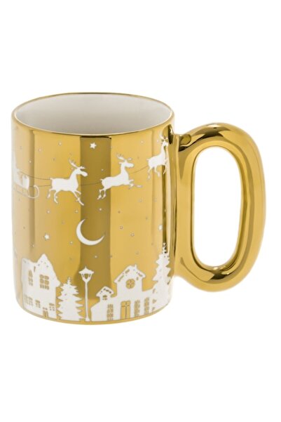 SHOPIENS Cană de Crăciun - Design cu sanie și căprioare, Auriu, 340 ml