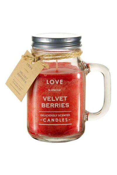 DavidaHome Lumanare parfumata in borcan cu tortita, 8 x 15 cm, rosu deschis