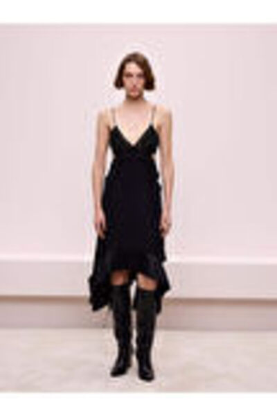 BAQA Ruffle and Embroidered Black Dress