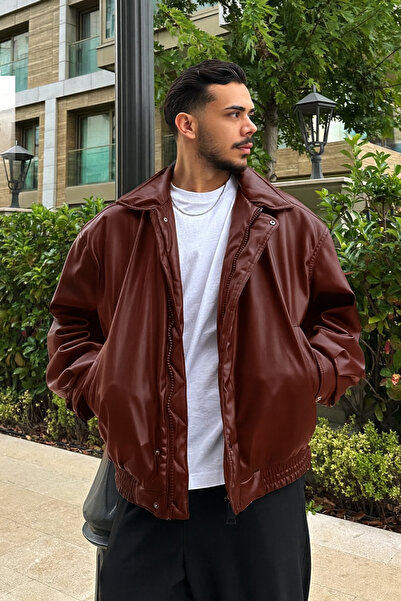 çerme Винтидж мъжка кожена яке в бордо цвят