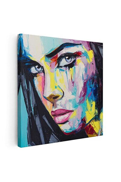 Tablou Canvas Tablou portret femeie pictura in ulei, albastru, roz, galben, cod 1400