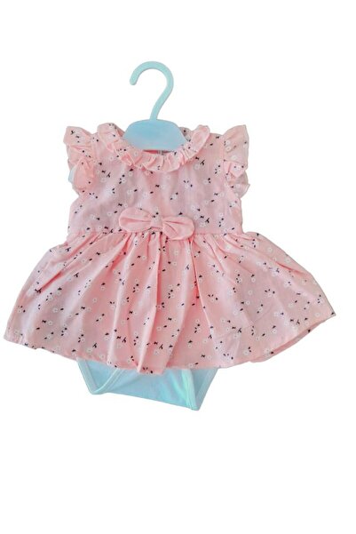 Dumledo Daisy Patterned Bow Ruffled Pink Baby Girl Dress