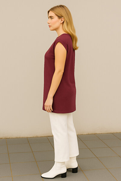 Dİ GİYİM Women's Modal Mixed Fabric Perfectly Smooth Crop Neckline Sleeveless Tunic