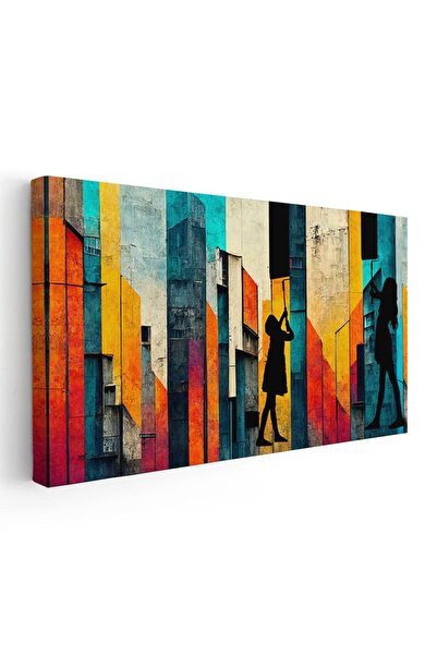 Tablou Canvas Tablou ilustratie doua fetite pictand un graffiti mural, cod 1854