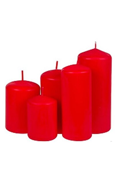 DavidaHome Pachet 5 x Lumanari cilindrice rosii, tip coloana, dimensiuni diferite