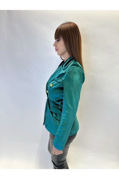 IFASTFASHION Elegant women's velvet jacket with gold buttons - fitted cut