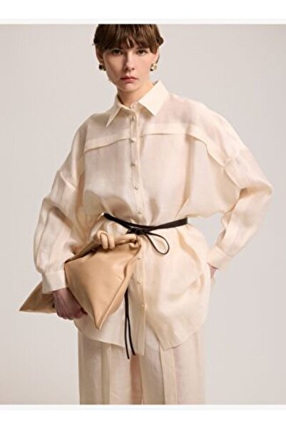 BAQA İp Kemerli Pudra Gömlek