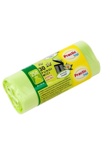 DAsiNU Saci Menajeri de Gunoi Mici Verde cu aromă de Mușețel 25L 30buc 44x54cm