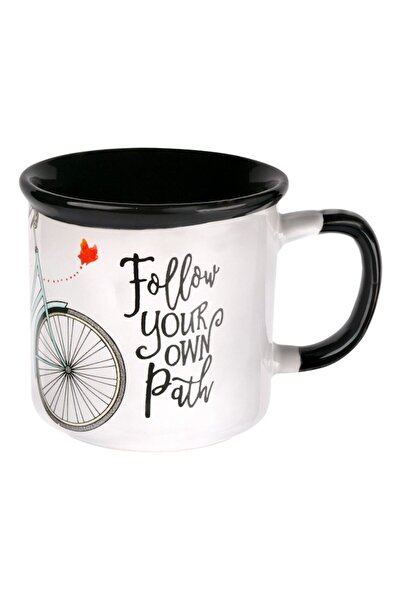 SHOPIENS Ceramic Mug, Bicycle Design, Black Interior / White Exterior, 330 ml - MYONNA