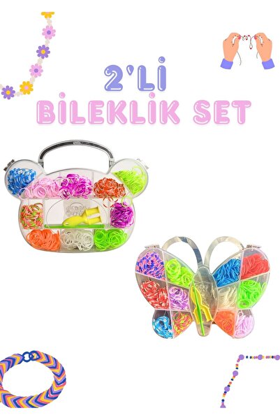 Lastik Örgü Bileklik Ve Kolye Yapma Seti 2'li Set Panda ve Kelebek model