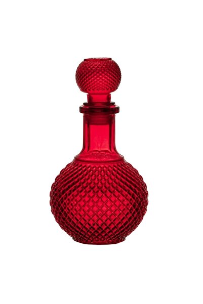 ANTBRO Round Liquor Bottle, Relief Diamonds, Red Color, 0.5L Capacity