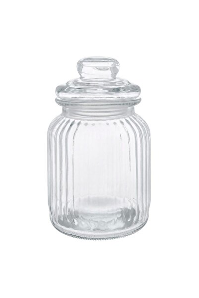 ANTBRO Glass Container, Relief Design, 1L Capacity, Transparent, Jar with Lid