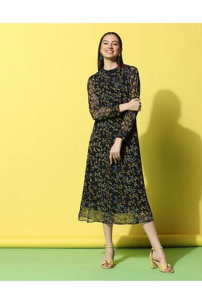 iza Black Halter Neck Midi Dress
