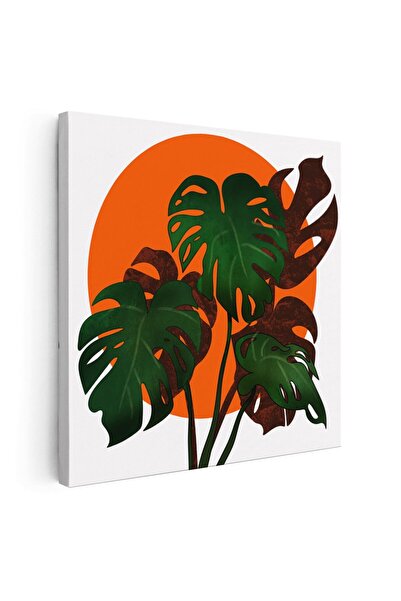 Tablou Canvas ilustratie planta Monstera, verde, portocaliu, cod 1300