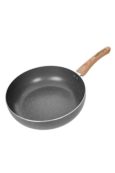 SHOPIENS Tigaie Wok antiaderentă, 28 cm, gri, aluminiu, mâner cu efect de lem...