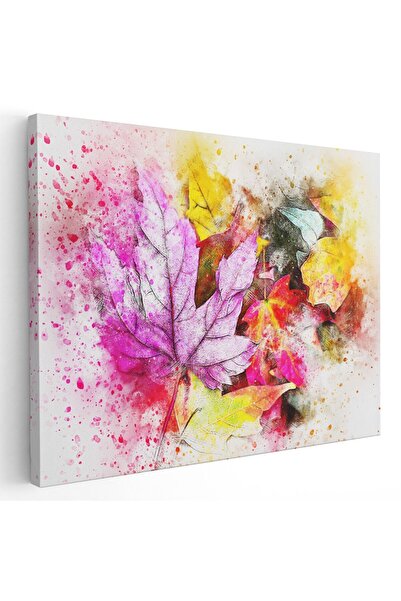 Tablou Canvas frunze pictura acuarela roz, rosu, galben, cod 1190