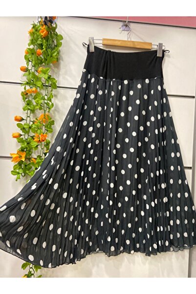 edu collection Fusta clopot din sifon cu buline, lungime 85 cm